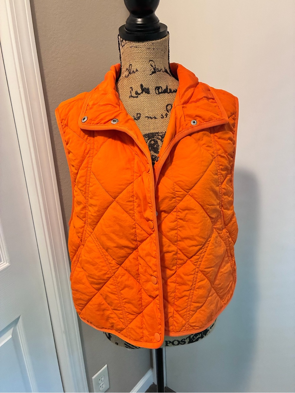 Women's Quilted Orange Snap-Front Vest